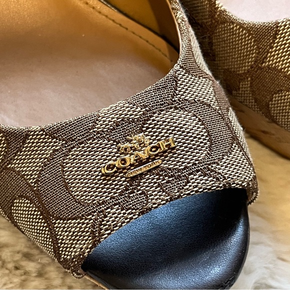 Coach Ferry Logo Monogram Canvas Slingback Cork Wedge - Picture 6 of 11